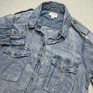 True Religion Military Shirt Denim Chambray Button Up Lyocell Medium Western